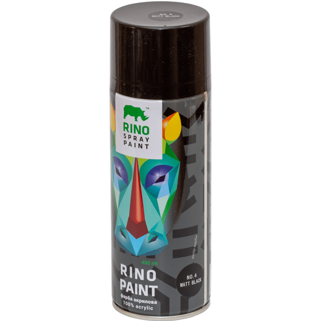 Універсальна акрилова аерозольна емаль Rino чорна матова (RP-4) Універсальна акрилова аерозольна емаль Rino чорна матова (RP-4)