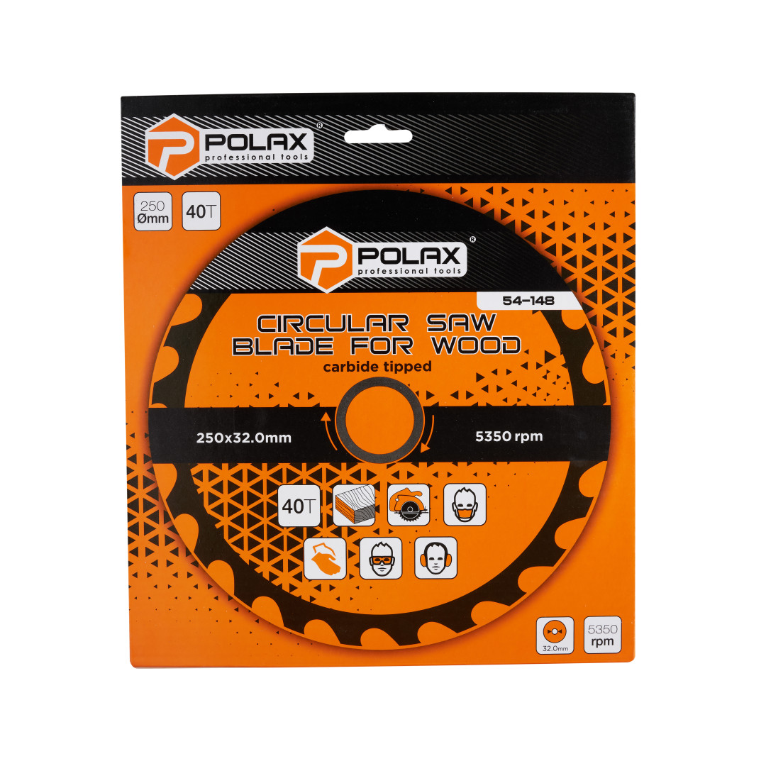 Диск пильный Polax по дереву с твердосплавными напайками 250x32.0/30.0, 40Т (54-148)