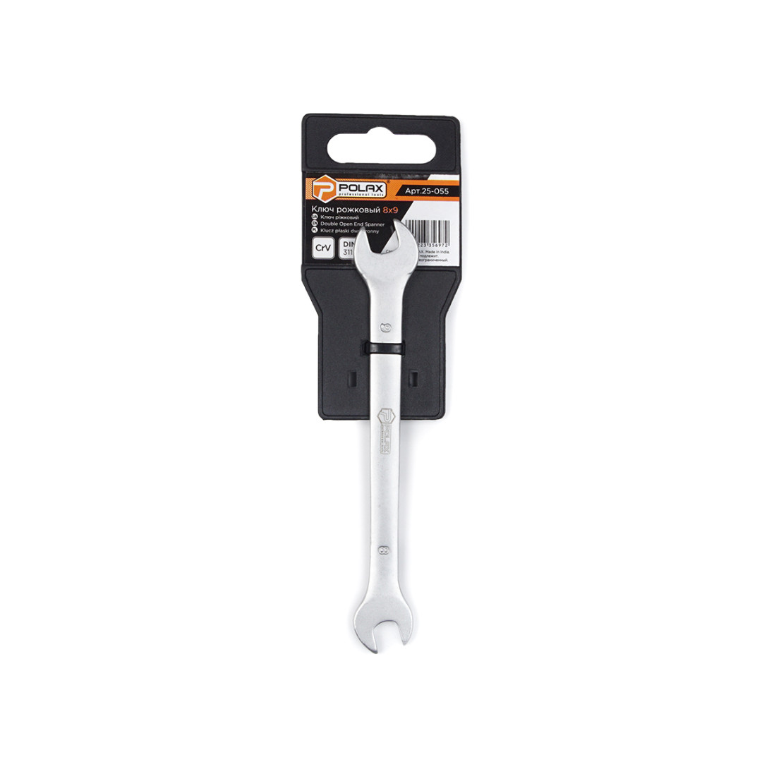 Ключ рожковый Polax CrV DIN 3110 Satin finish 8*9 мм (25-055)