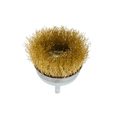 Щетка чашечная 75 мм, для дрели, 1/4", гофр. пров., латунированная Polax (54-172)