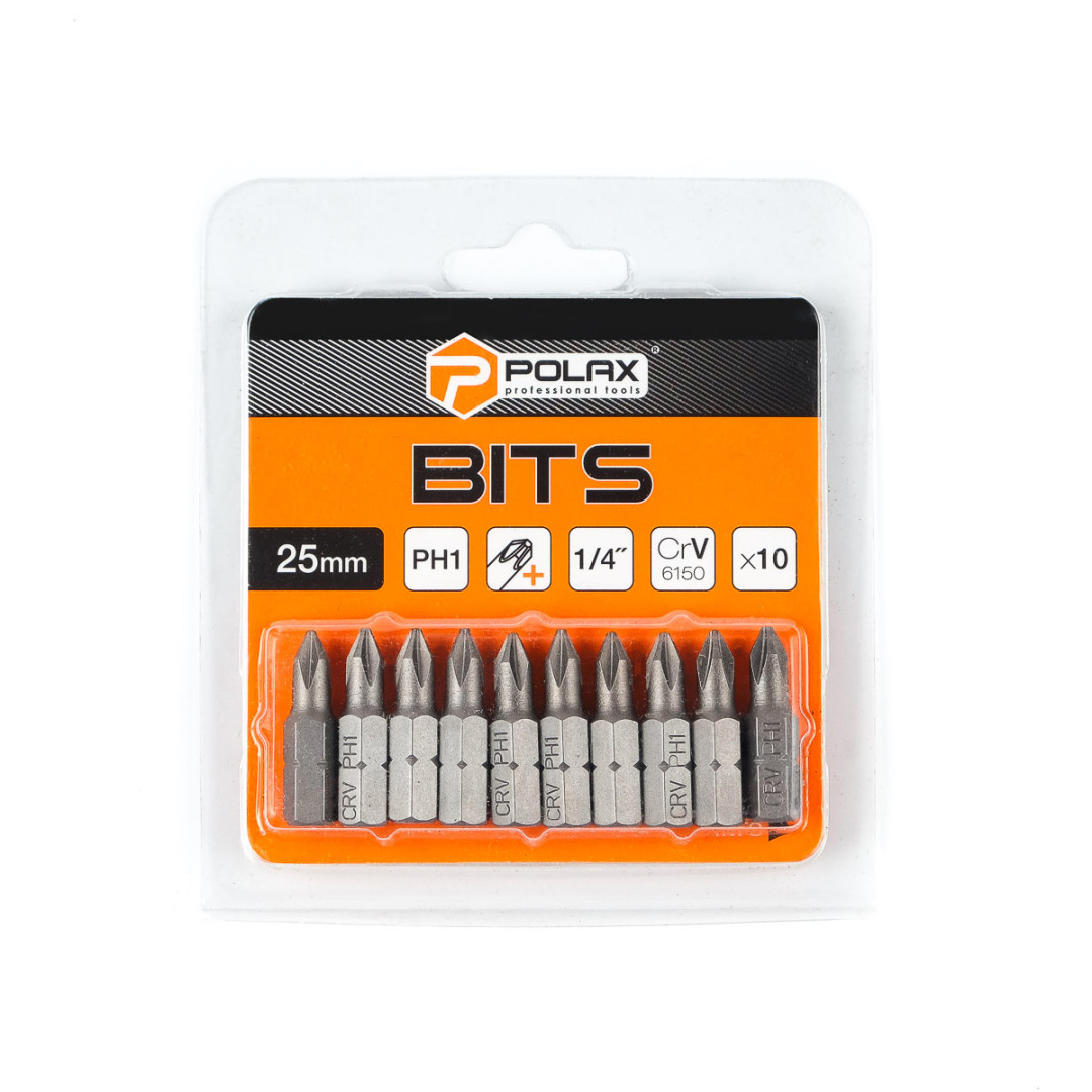 Бита стальная Polax 25 мм PH1 1/4", 10 шт (51-065)