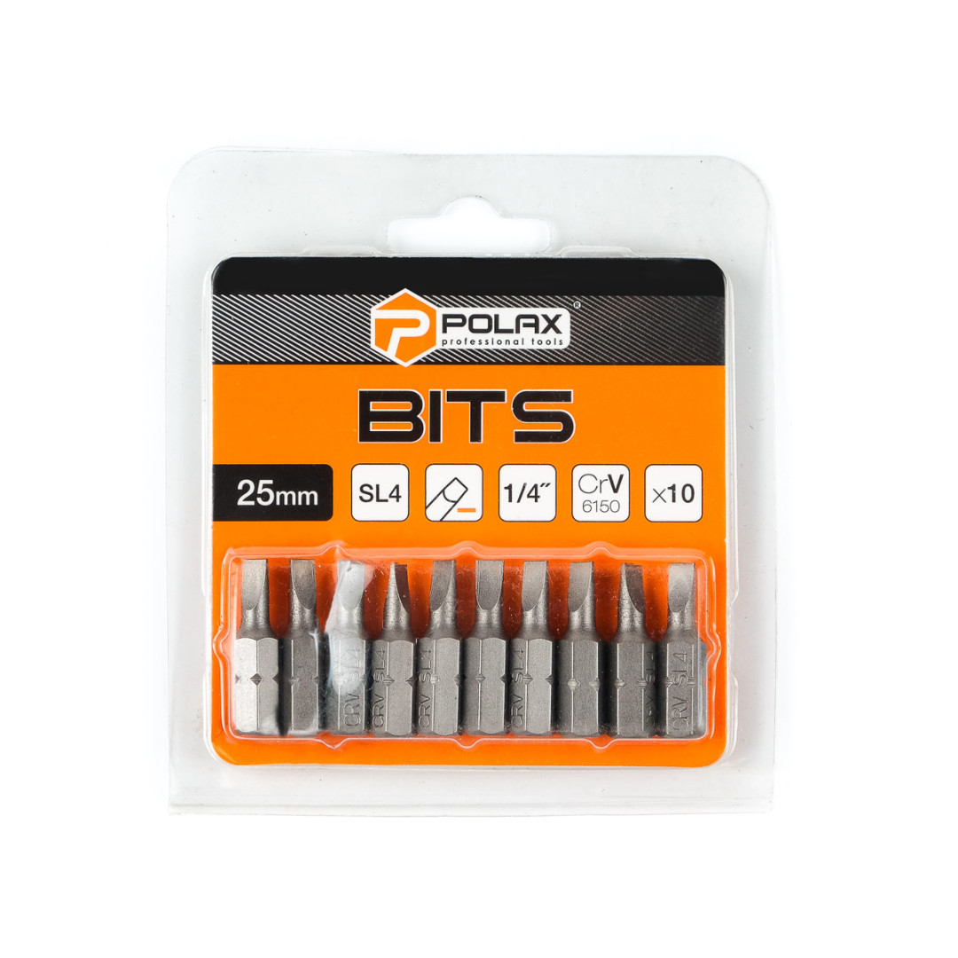 Бита стальная Polax 25 мм SL4 1/4" ,10 шт (51-068)