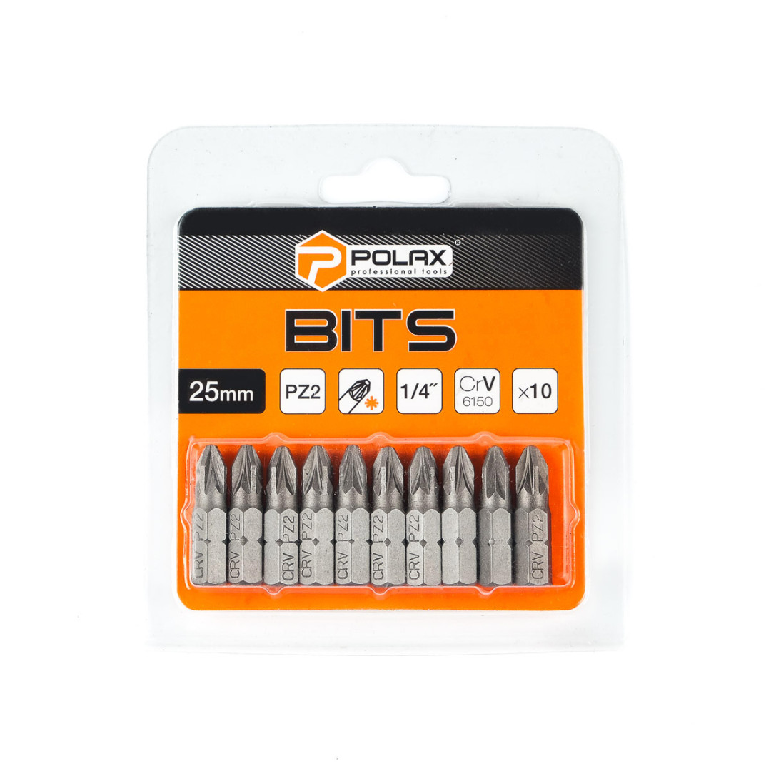 Бита стальная Polax 25 мм PZ2 1/4" ,10 шт (51-072)